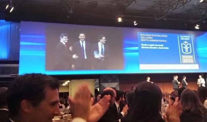 Lo Studio Legale degli avvocati Michele Bonetti & santi Delia tra i vincitori della sesta edizione del premio internazionale le fonti: è boutique di eccellenza dell'anno 2016 per il diritto amministrativo